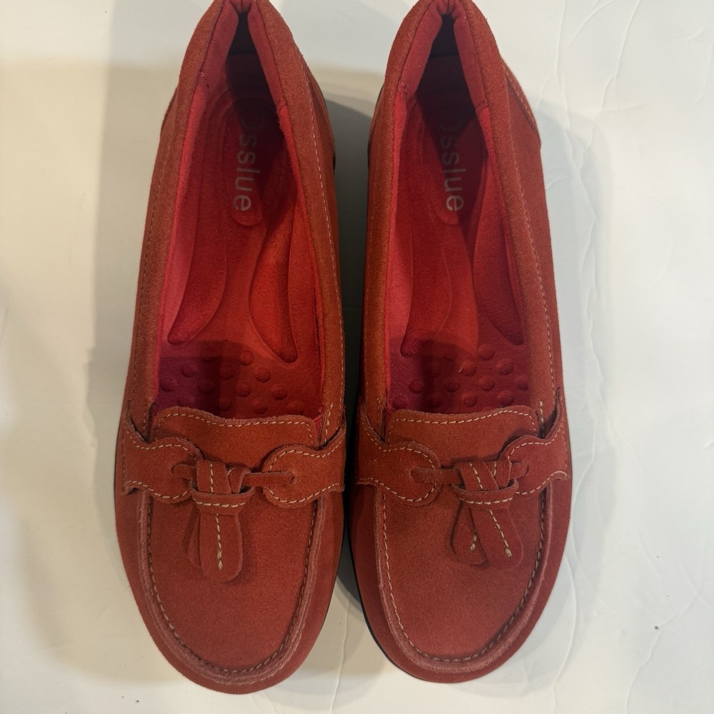 Osslue‎ Red Suede Driving Moccasins Women's Size 7 Slip On Loafers Casual